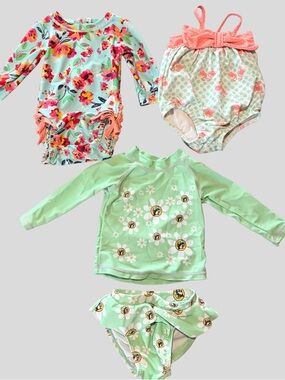 Baby Girl 3M Swimsuit Bundle Rash Guard Floral Flamingo Swim Lot